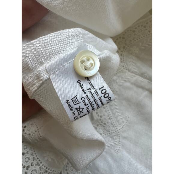 Eskandar Womens Linen Eyelet Trim Top One Size White Minimalist Lagenlook Boho - Picture 10 of 16